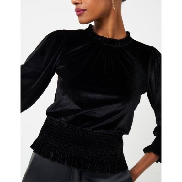 New French Connection Black Sula Velvet Jersey Top Size M - Picture 9 of 9